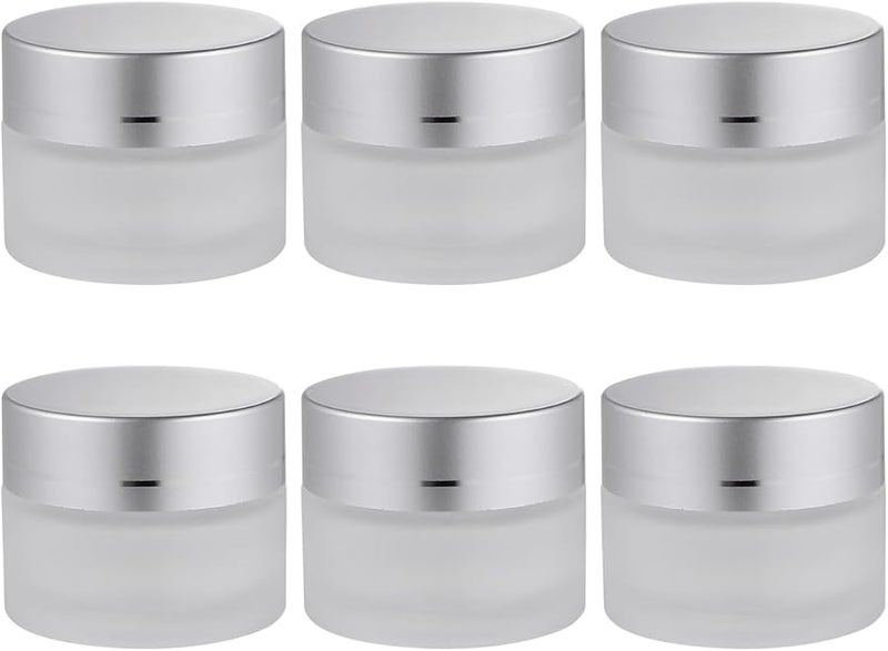 6 Pcs 15G Frosted Glass Cream Jars Set Refillable Cosmetic Containers with Lids - Image 1